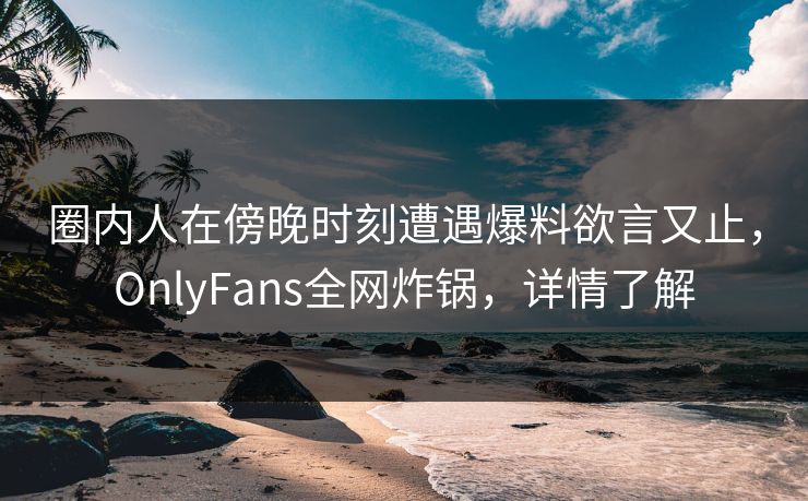 圈内人在傍晚时刻遭遇爆料欲言又止,OnlyFans全网炸锅,详情了解