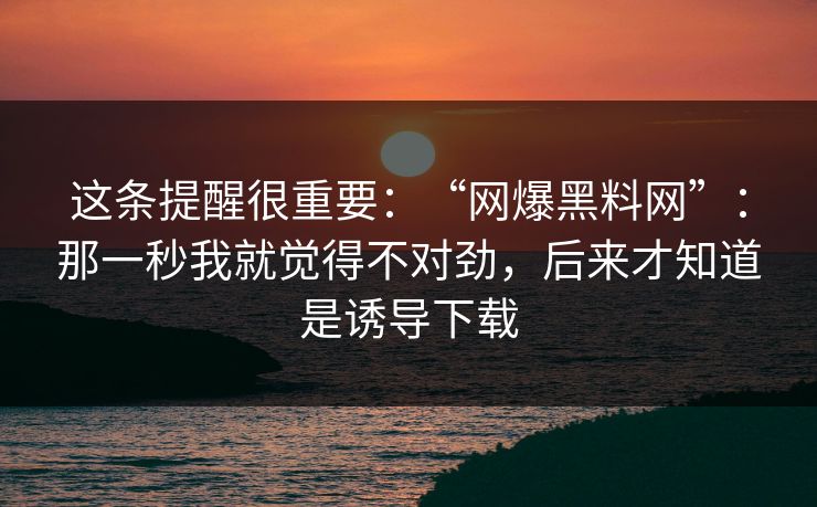 这条提醒很重要:“网爆黑料网”:那一秒我就觉得不对劲,后来才知道是诱导下载